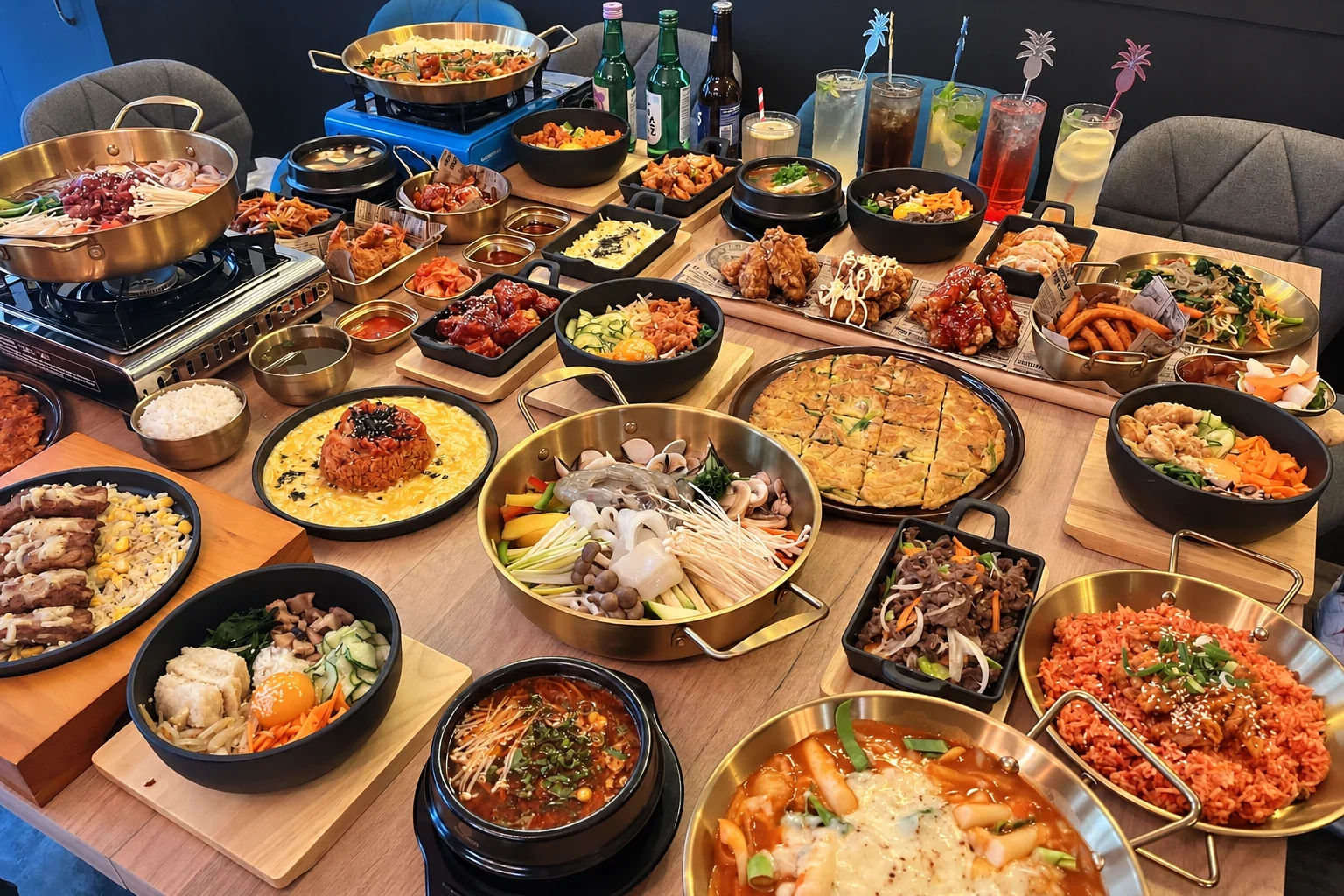 Plats coréens sur une table en bois