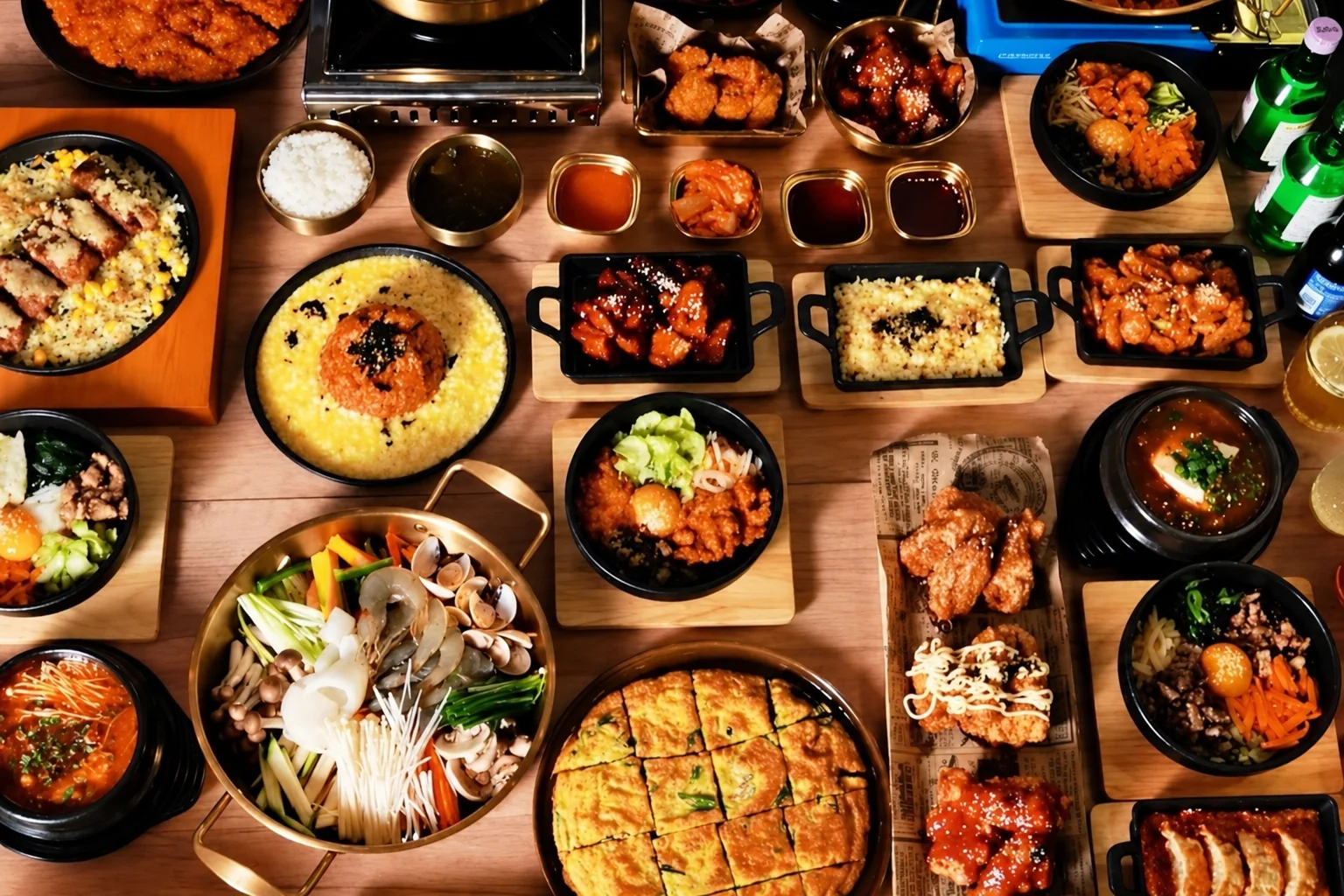 Plats coréens sur une table en bois